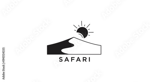 Minimalist Safari Desert Logo with Sun and Dune Silhouette for Travel Adventure