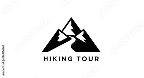 Minimalist Mountain Hiking Tour Logo Design with Winding Path