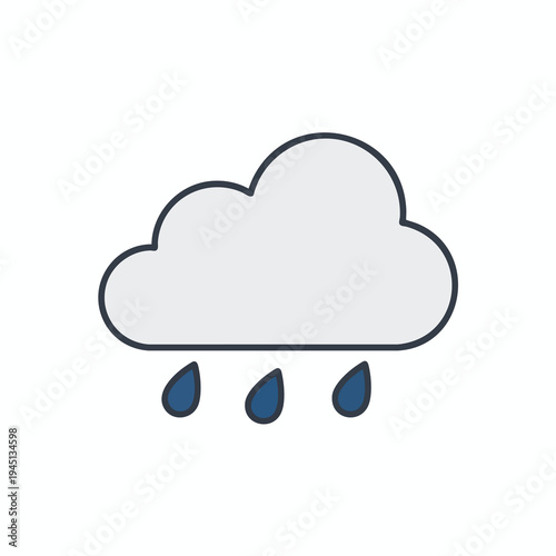 A stylized icon of a gray cloud with a dark outline, raining three blue teardrop shapes