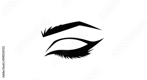Stylized Closed Eye with Eyelashes and Eyebrow Graphic Design Element