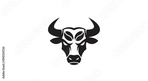 Stylized Black Bull Head Logo with Coffee Bean Elements, Powerful Animal Icon Design
