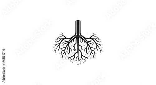 Stylized Tree Roots System Abstract Black and White Graphic Design Element for Nature and Growth Concepts