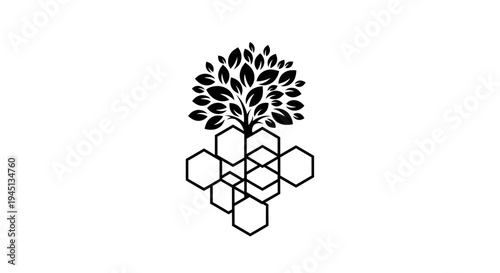 Tree with Hexagonal Roots Logo - Nature and Technology Integration Concept