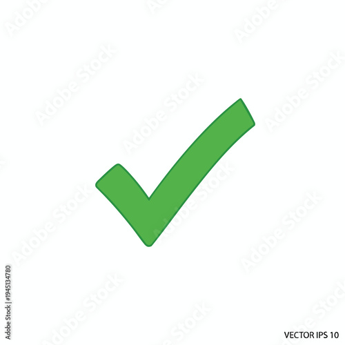A simple green check mark symbol on a white background