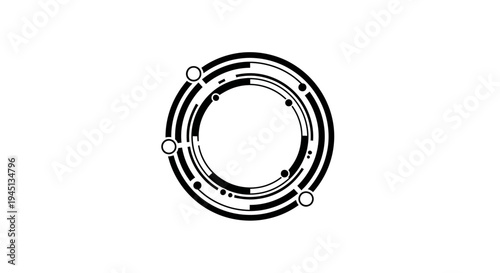 Abstract Black and White Tech Circle Design, Futuristic Digital Data Interface Concept