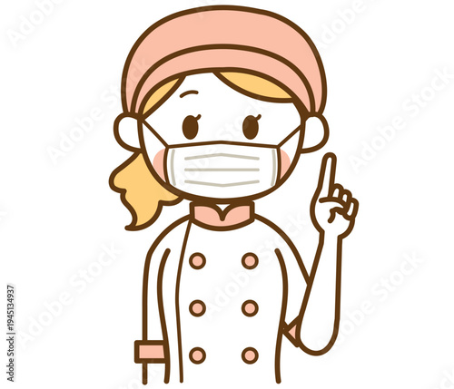 マスクをしているパン屋の女性スタッフのイラスト