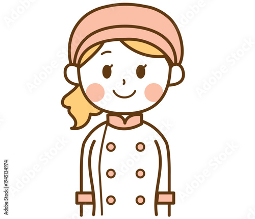 笑顔で正面を向いているパン屋の女性スタッフのイラスト