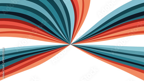 Abstract retro vector background with radiating curved stripes. Vintage 1970s style psychedelic swirl illustration. Colorful groovy wave pattern design