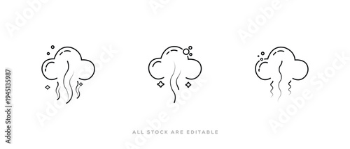 Steam Cloud Line Icon Set – Vapor, Aroma, Smoke Doodle outline vector icon collection. Vector illustration
