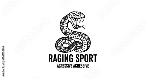 Aggressive Cobra Snake Logo for Sport or Gaming Brand. Black and White Line Art Illustration.