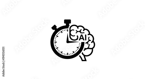 AI Brain Stopwatch Icon Representing Fast Artificial Intelligence and Machine Learning