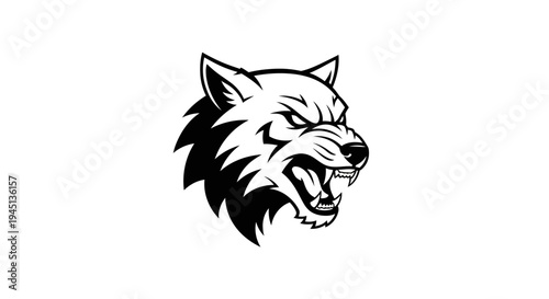 Aggressive Wolf Head Illustration Black and White Mascot Design