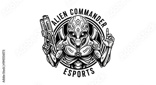 Alien Commander Esports Mascot Logo Illustration - Futuristic Gaming Character with Gun