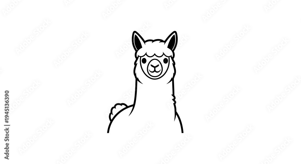 Naklejka premium Cute Minimalist Alpaca Head Line Art Illustration on White Background