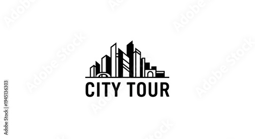 City Tour Logo Design with Urban Skyline Silhouette - Minimalist Travel Icon