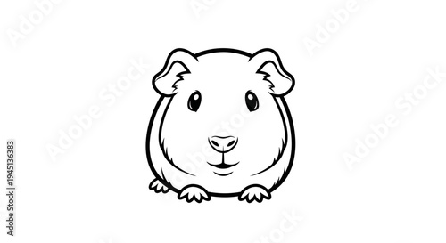 Cute Guinea Pig Line Art Illustration Isolated on White Background