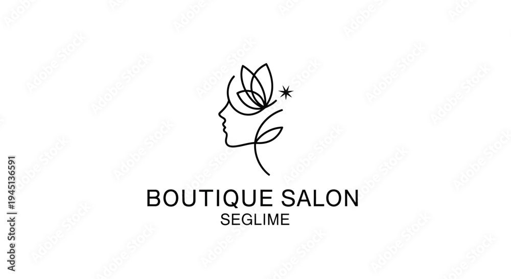 Fototapeta premium Elegant Line Art Woman Profile Butterfly Logo for Beauty Salon
