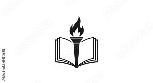 Education and Knowledge Concept with Open Book and Burning Torch Icon
