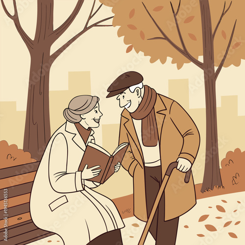 elderly couple walking