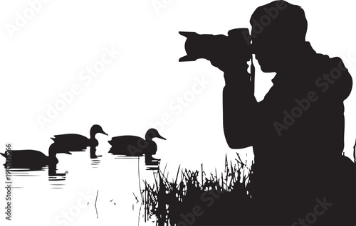 Man photographing ducks on water photographer grass