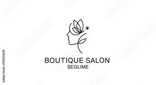 Elegant Line Art Woman Profile Butterfly Logo for Beauty Salon