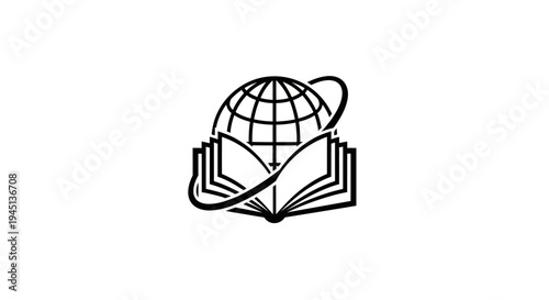 Global Education Knowledge Symbol with Open Book and Earth Globe