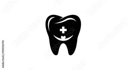 Happy Tooth Dental Care Icon with Medical Cross