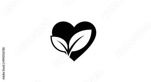 Heart with Leaves Icon: Nature Love, Healthy Lifestyle, and Eco-Friendly Symbol