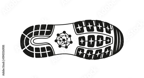 Innovative shoe sole design with geometric tech pattern for enhanced grip and performance.