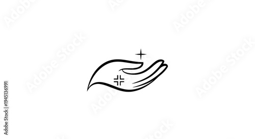 Minimalist Hand with Plus Signs Icon for Health and Care Concepts