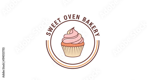 Pink frosted cupcake bakery logo.