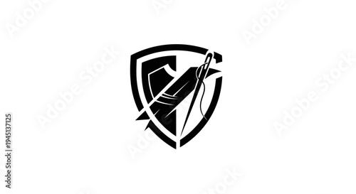 Modern Shield and Sewing Needle Logo for Tailoring and Protection