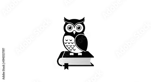 Monochrome Owl Perched on Book - Symbol of Education, Wisdom, and Learning