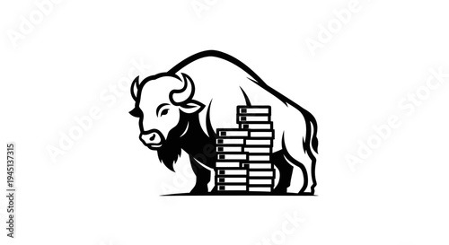 Powerful Bison and Stack of Books Representing Education, Wisdom, and Financial Growth