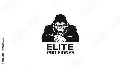 Powerful Gorilla Head Logo Illustration in Black and White for Strength and Fitness Brand