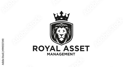 Royal Asset Management Logo with Majestic Lion Head, Crown, and Shield Emblem