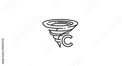 Stylized Line Art Tornado Vortex Icon with Letter C