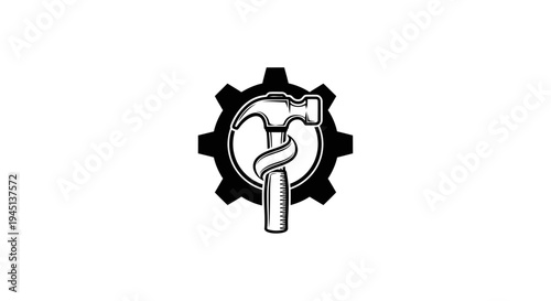 Video Production Tools Icon: Hammer, Film Strip, and Gear Symbol for Creative Industry