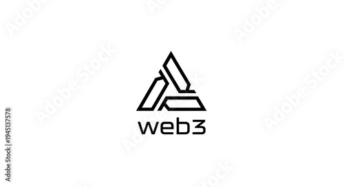 Web3 blockchain technology logo, modern geometric decentralized internet symbol on white background
