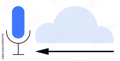 Voice recognition. Microphone and cloud icon voice recognition in cloud services, data transfer, and storage. Voice recognition for AI apps, automation, tech devices, cloud systems, and virtual