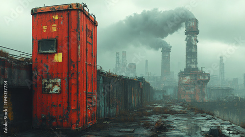 Create a aged machinery depiction of a shipping
