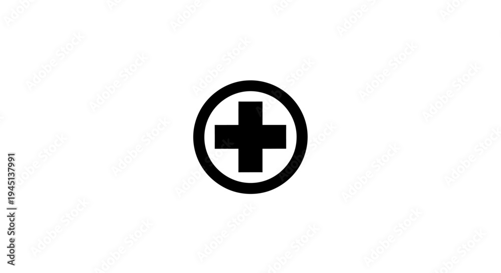 Fototapeta premium Black Plus Sign in Circle Healthcare Medical Icon Isolated on White Background