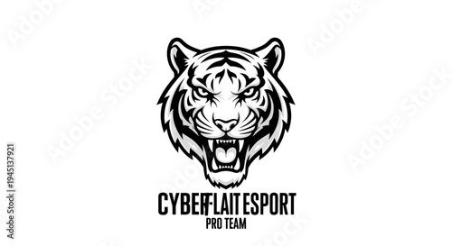 Aggressive Roaring Tiger Head Esports Logo Design Vector Illustration