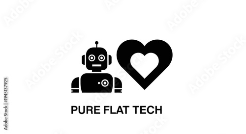 AI Robot and Love Heart Flat Design Icon for Technology and Artificial Intelligence Concept