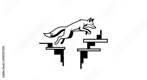 Agile Fox Leaping Over Abstract Obstacles Minimalist Black and White Vector