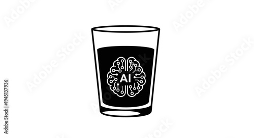 AI Brain in Glass of Liquid - Artificial Intelligence Drink Concept
