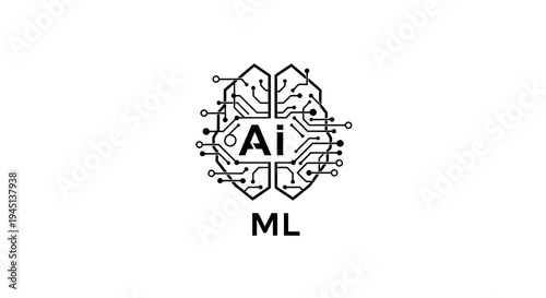 AI Machine Learning Brain Icon: Digital Technology and Neural Network Concept