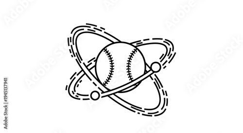 Baseball Atom Icon: Science of Sport and Physics Symbol