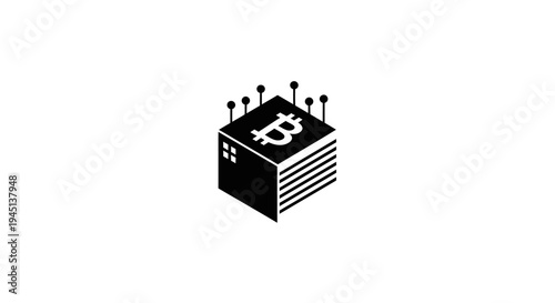 Bitcoin Blockchain Technology Icon - Digital Cryptocurrency Network Concept