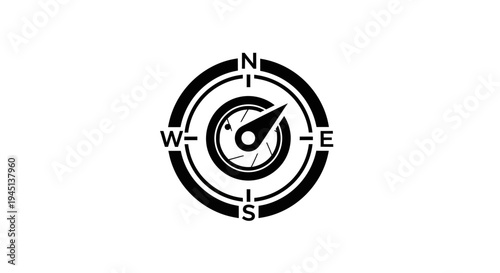 Black and White Compass Icon for Navigation and Direction